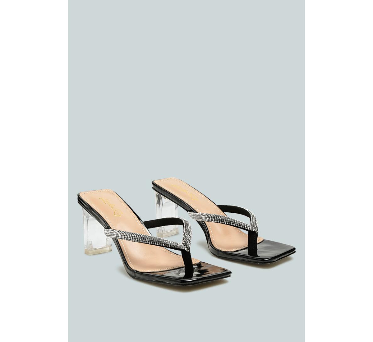 Litchi Rhinestone Embellished Strap Sandals