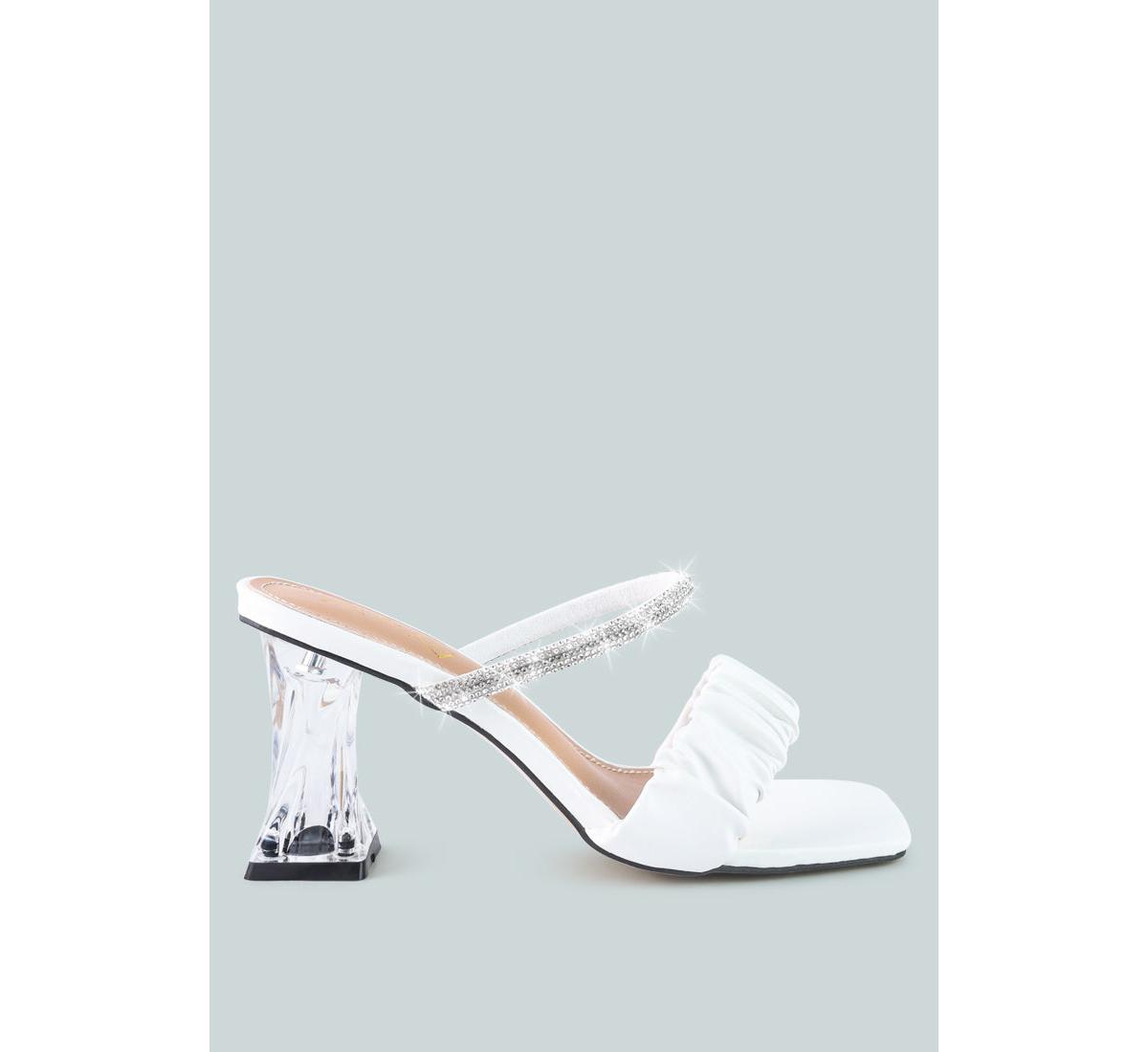 Date Look Clear Heel Rhinestone Sandals - White