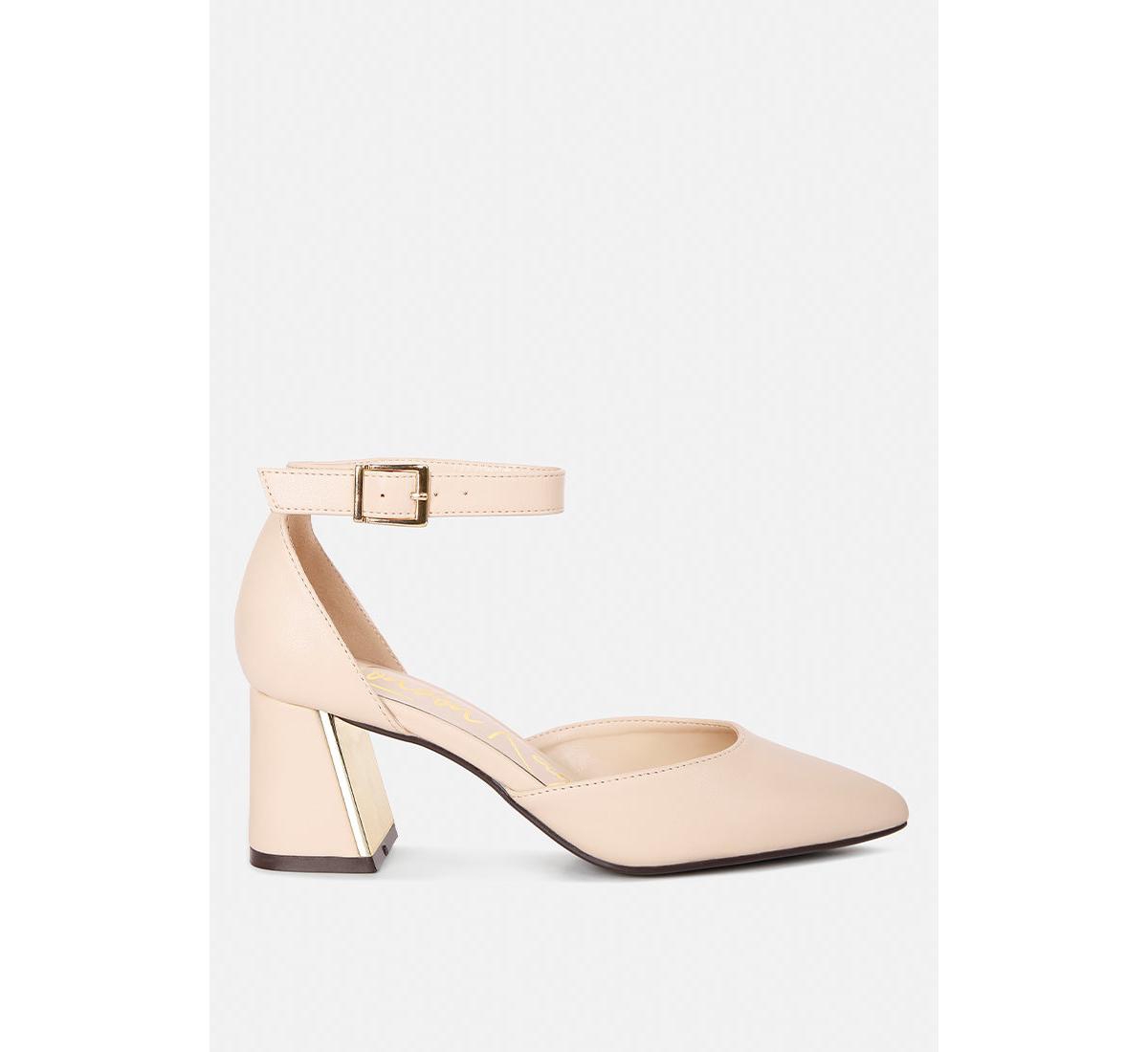 myla faux leather metallic sling heeled sandals - Beige