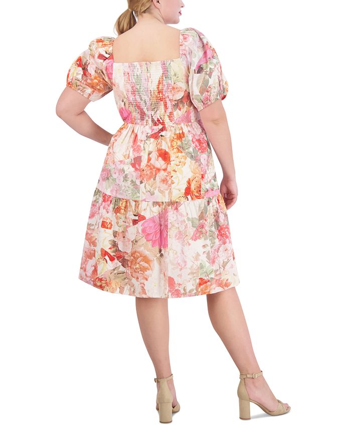 Vince Camuto Plus Size Floral-Print Puff-Sleeve Midi Dress - Macy's