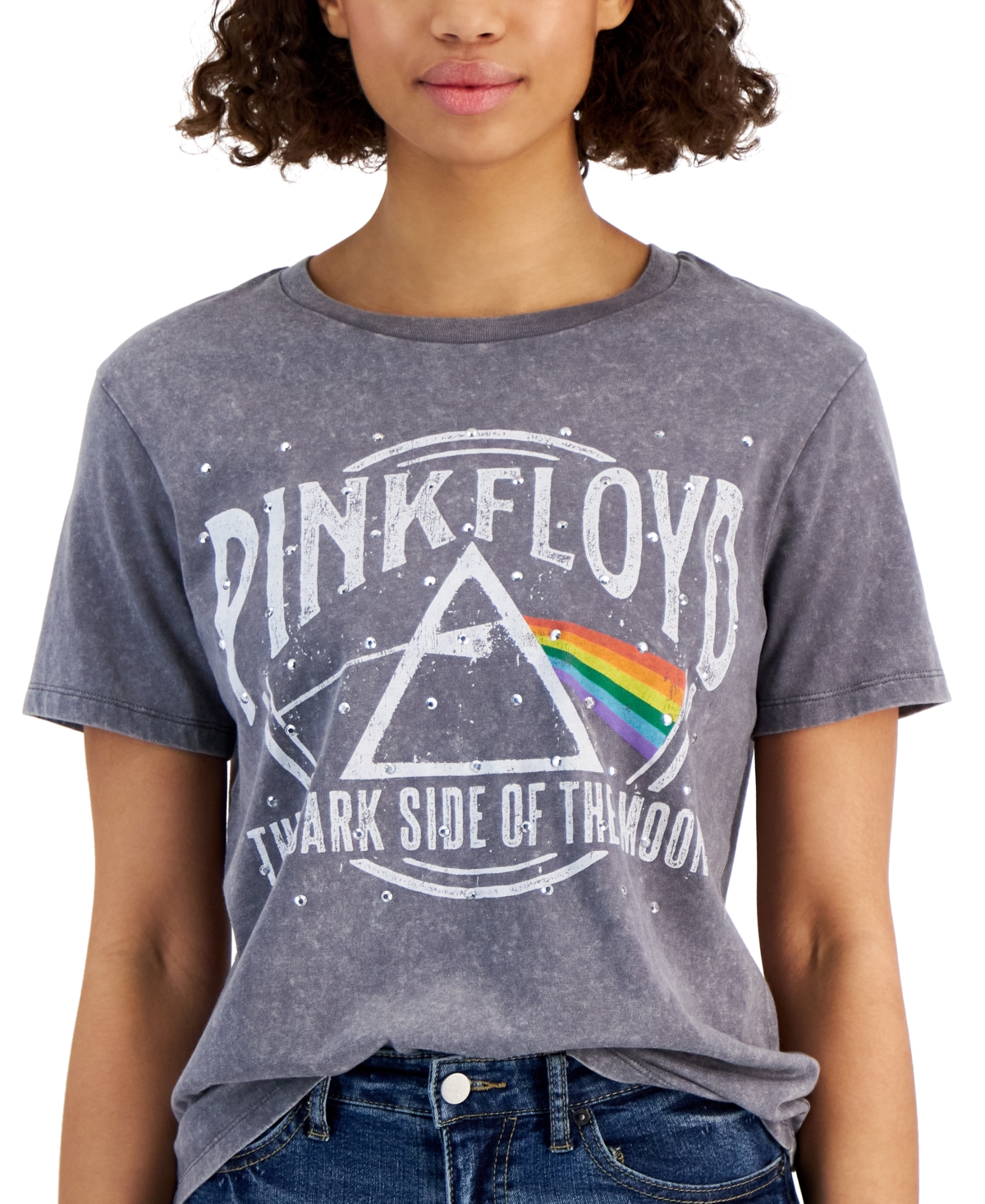 Shop Love Tribe Juniors' Pink Floyd Graphic-print Tee In Smoked Pearl