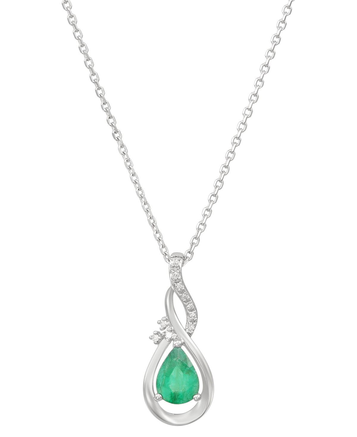 Macy's Emerald (5/8 Ct. T.w.) & Diamond Accent Teardrop 18" Pendant Necklace In 10k White Gold