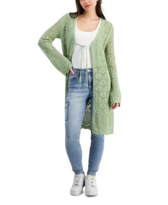 Hooked Up by IOT - Juniors' Diamond Stitch Long-Sleeve Duster