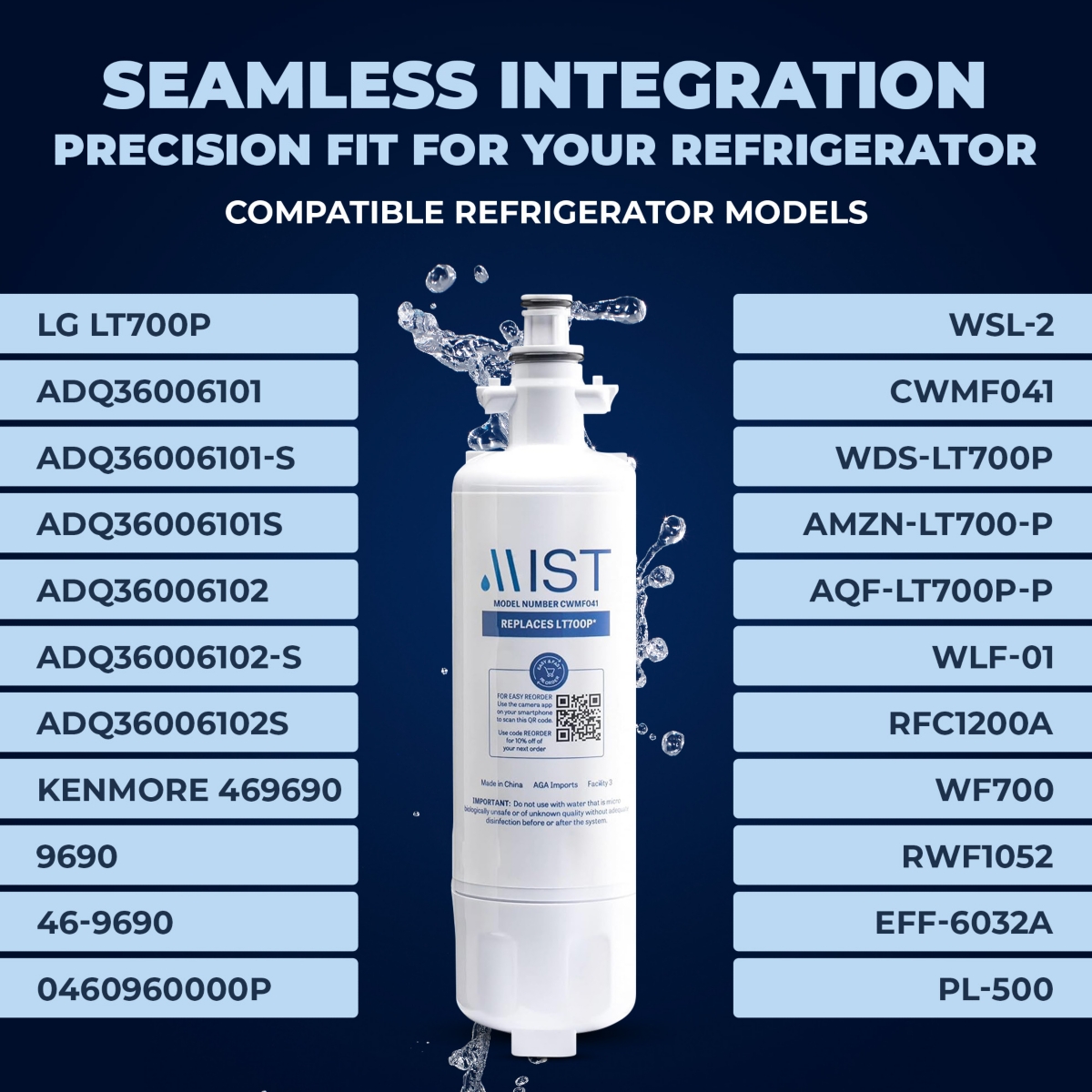 Mist ADQ36006101 Replacement for Lg LT700P Refrigerator Water Filter, ADQ36006102, Kenmore Elite 9690, 46-9690, 469690, Rfc 1200A, Fml-3, LFX31925ST