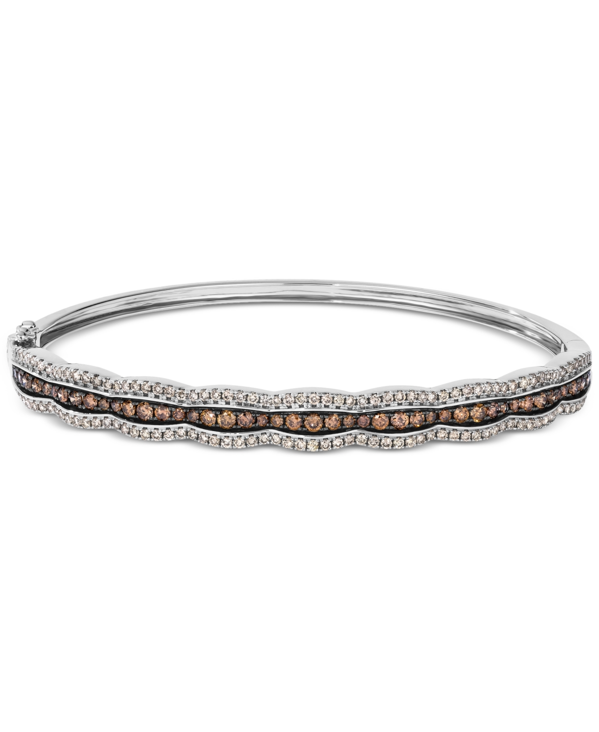 Chocolate Diamond & Nude Diamond Scalloped Bangle Bracelet (1-7/8 ct. t.w.) in 14k White Gold (Also Available in Rose Gold and Yellow Gold) -