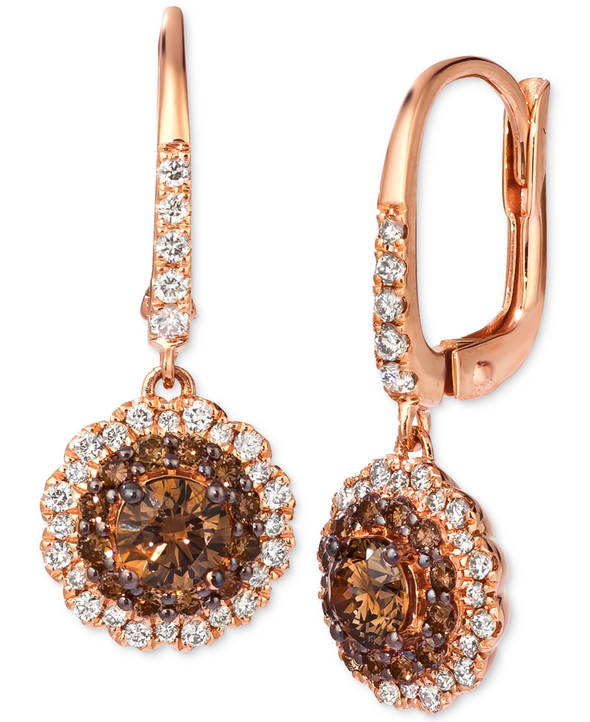 Chocolate Diamond & Nude Diamond Flower Drop Earrings (1-1/4 ct. t.w.) in 14k Rose Gold - 14K Strawberry Gold Earrings
