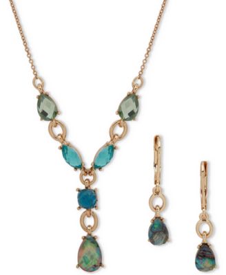 Anne Klein - Gold-Tone Crystal Lariat Necklace & Drop Earrings Set