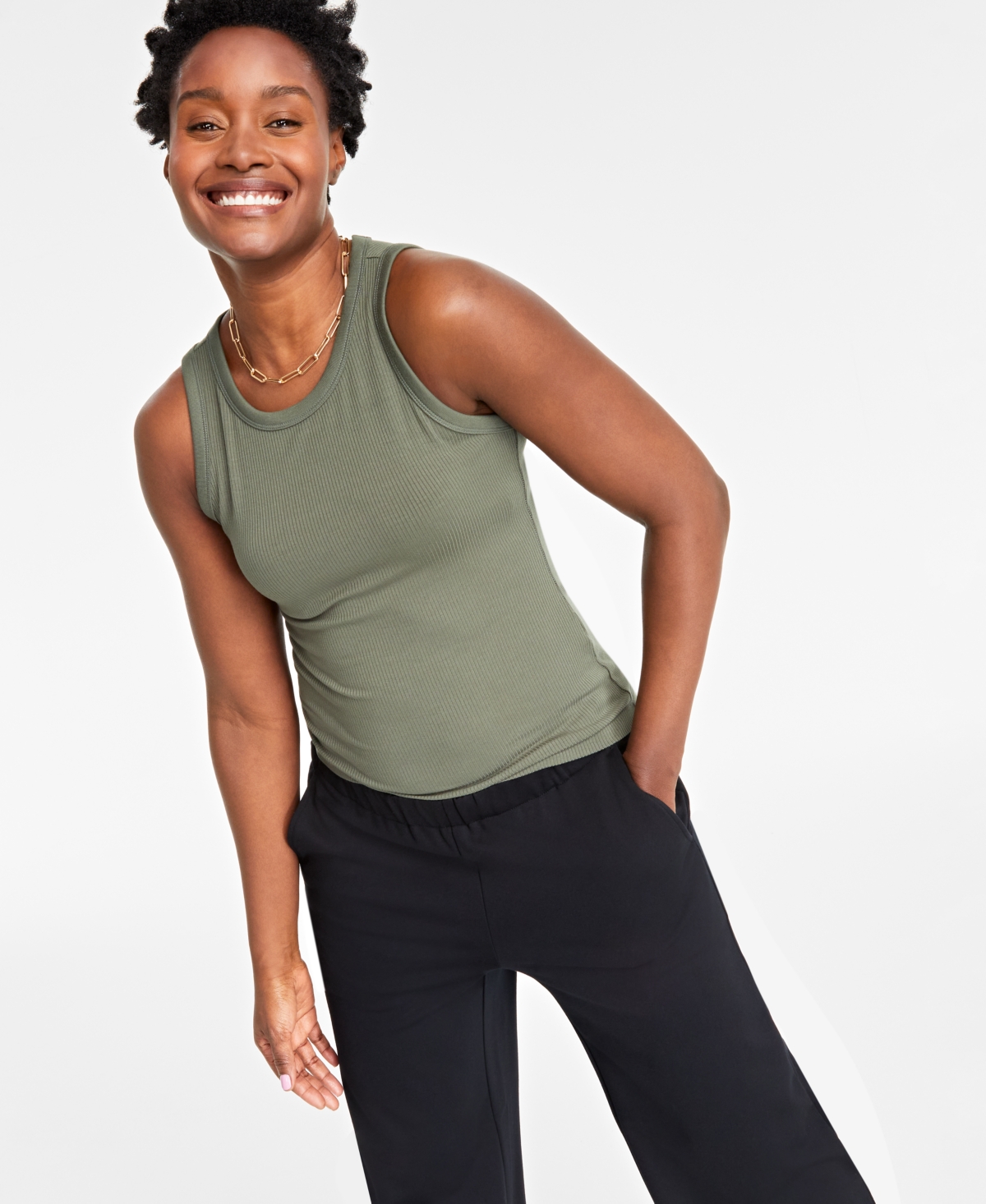 Women's Ribbed High-Neck Tank Top, Created for Macy's - Pink Dazzle