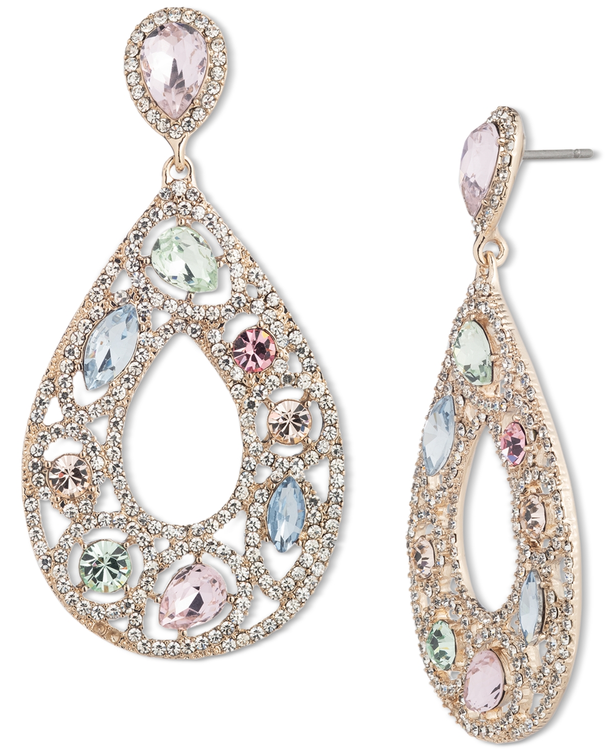 Mixed Crystal Open Pear-Shape Drop Earrings - White