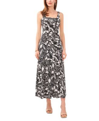 Vince Camuto Women's Printed Square-Neck Smocked-Back Maxi Dress - Macy's