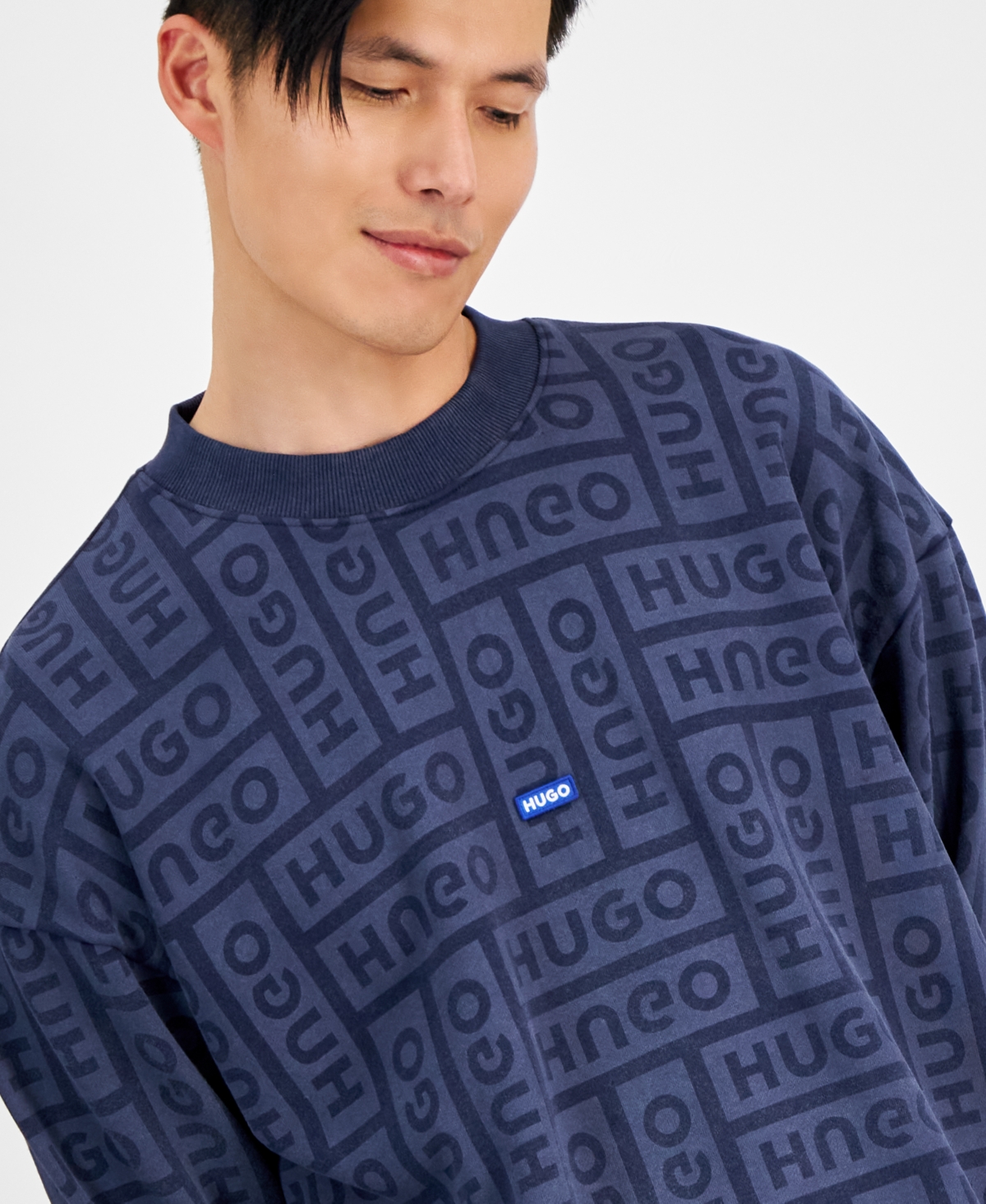 Shop Hugo By  Boss Men's Loose-fit Logo-print Crewneck Sweatshirt In Open Blue