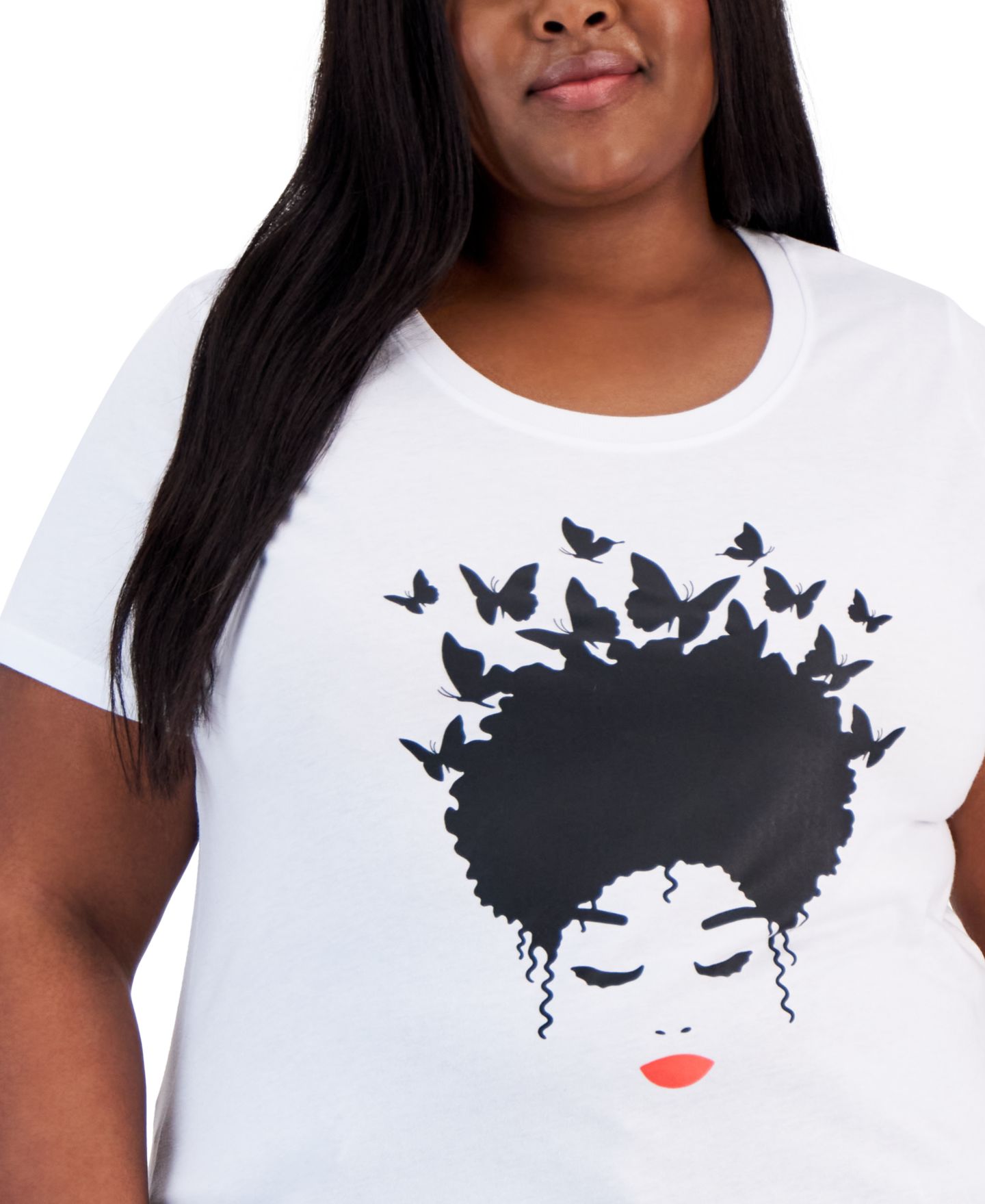 Женская футболка Hybrid Apparel Trendy Plus Size Butterfly Afro Hair Graphic, цвет: Чёрный — фото 3
