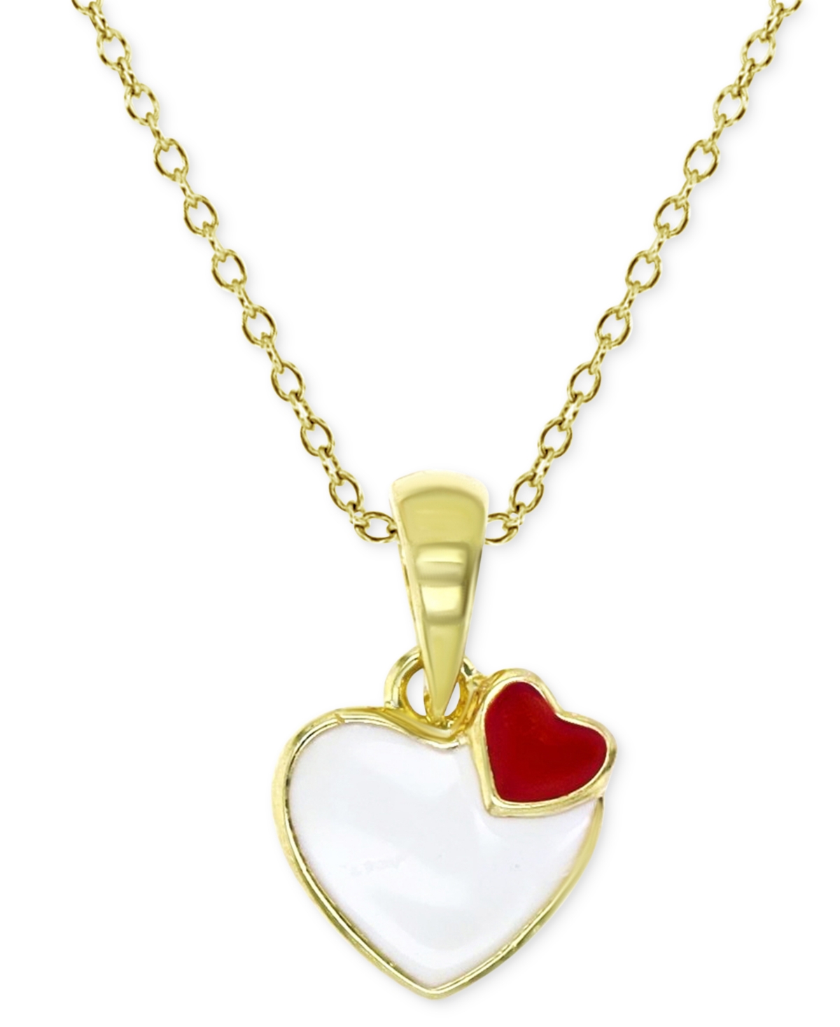 Shop Macy's Enamel Double Heart 18" Pendant Necklace In 14k Gold-plated Sterling Silver