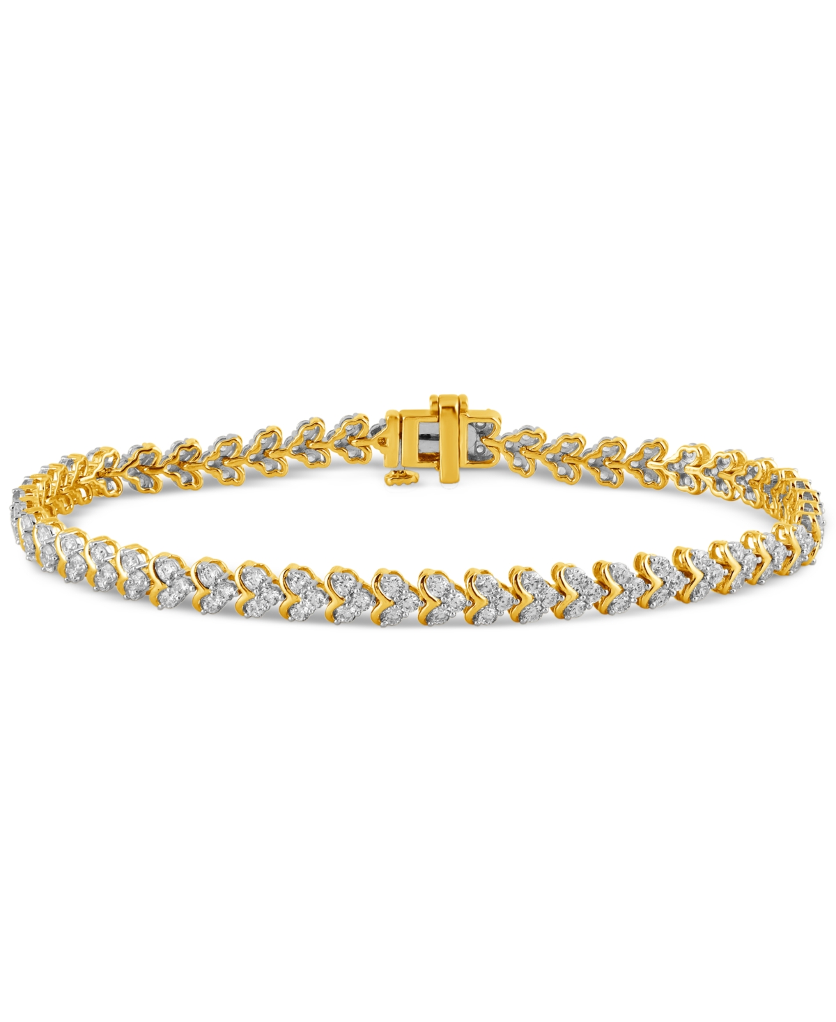 Shop Macy's Diamond Heart Cluster Tennis Bracelet (3 Ct. T.w.) In 10k Gold In Yellow Gold