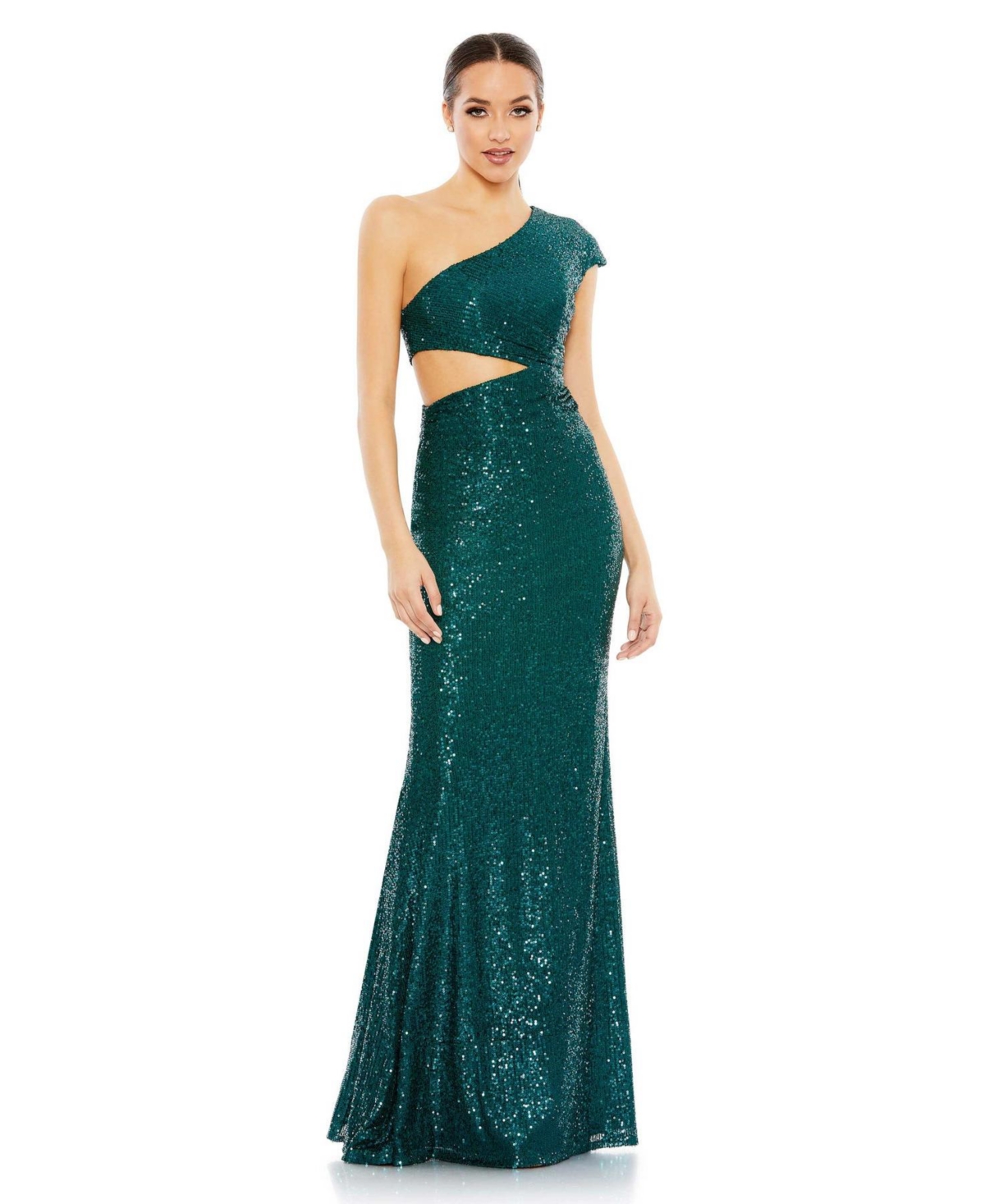 Women's Ieena Sequined One Shoulder Cap Sleeve Cut Out Gown - Teal