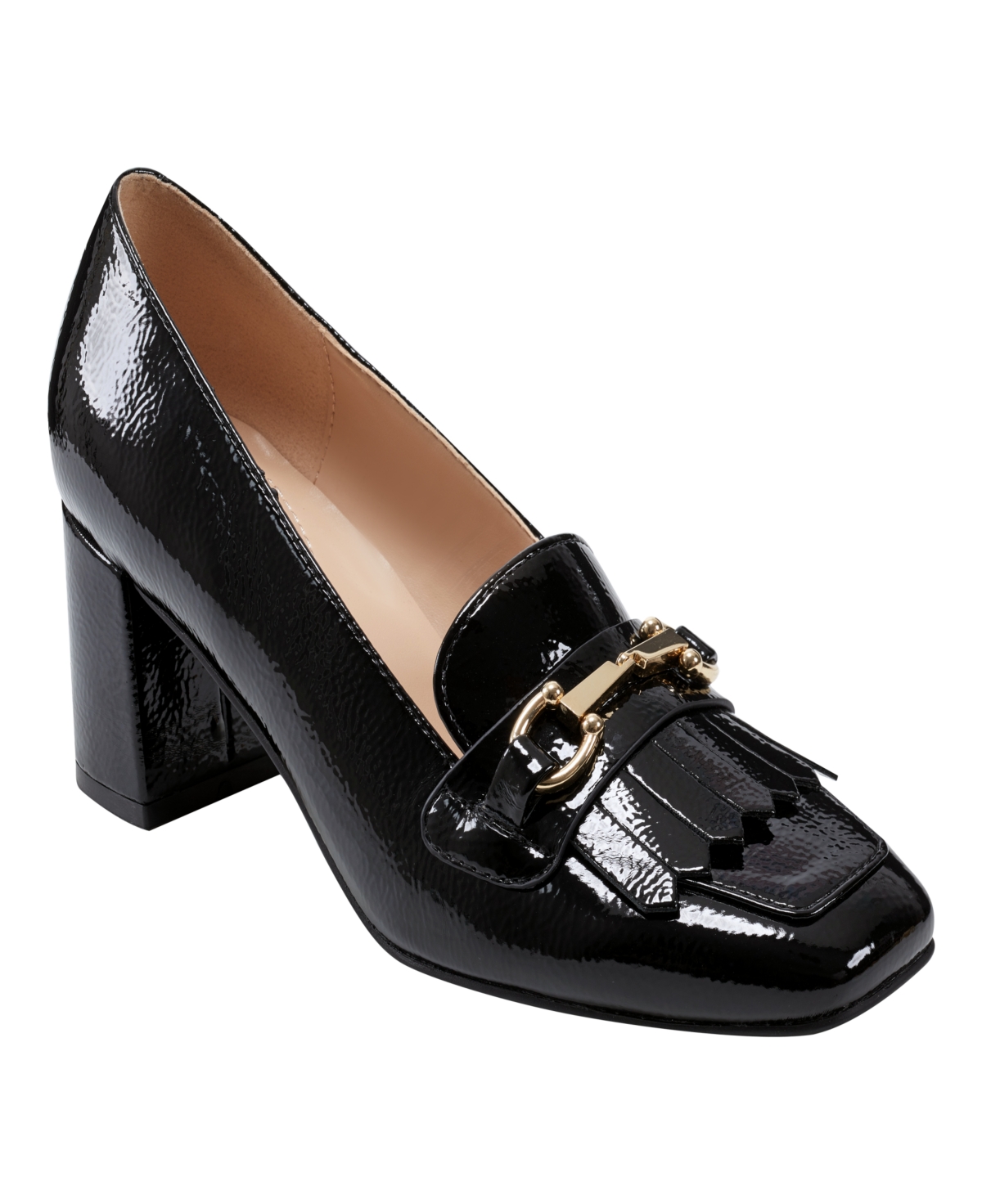 Shop Bandolino Women's Landrys Square Toe Block Heel Loafer Pumps In Black Patent