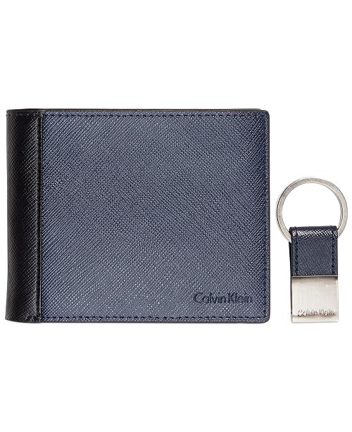 Calvin Klein Saffiano Leather Two-Tone Bifold Wallet & Key Fob & Reviews - All Accessories - Men ...