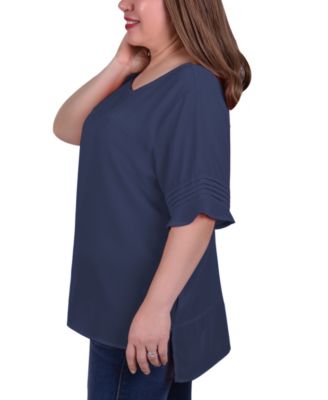 Plus Size Short Sleeve Crepe Top With Chiffon Yoke