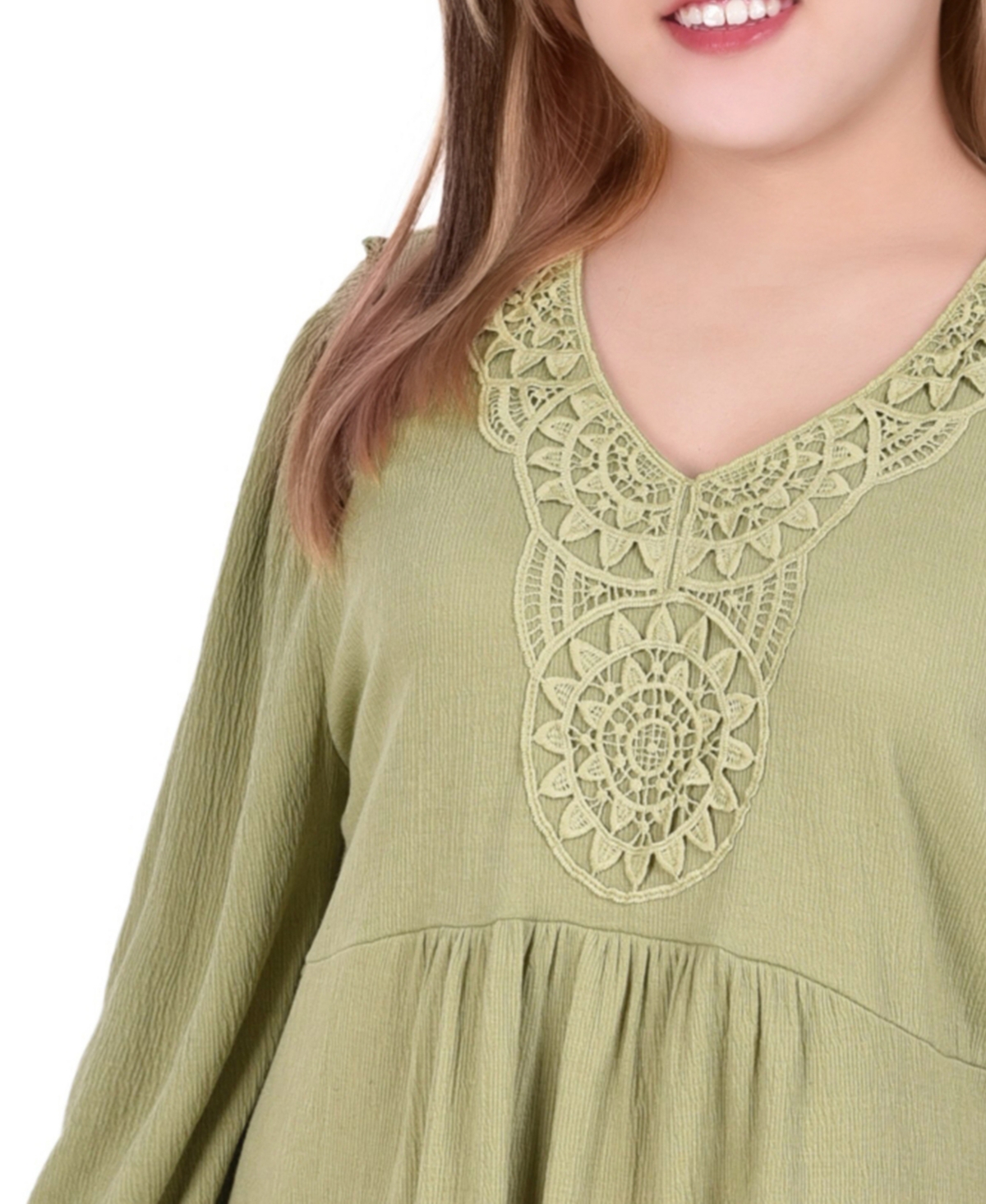 Ny Collection Plus Size 3/4 Sleeve Knit Gauze Top