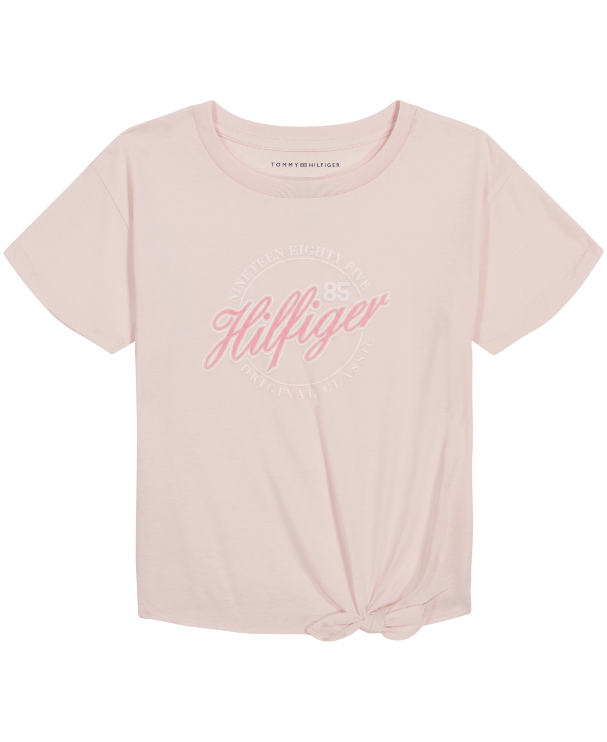 Shop Tommy Hilfiger Big Girls Script Short Sleeve Tie Front T-shirt In Crystal Pink