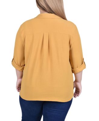 Plus Size Long Sleeve Roll Tab Blouse