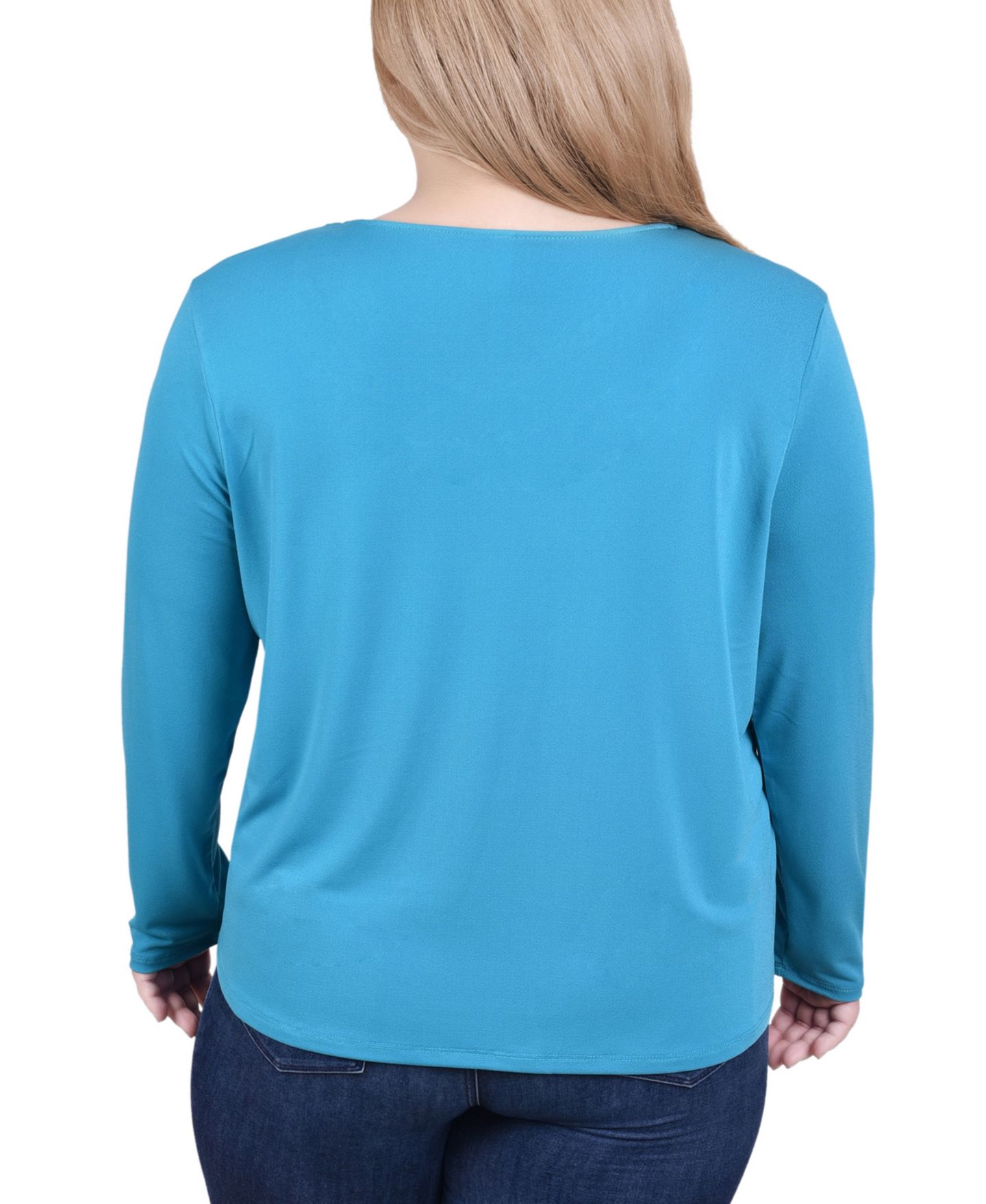 Женский топ NY Collection Plus Size Long Sleeve Jeweled Neck, цвет: Синий — фото 2