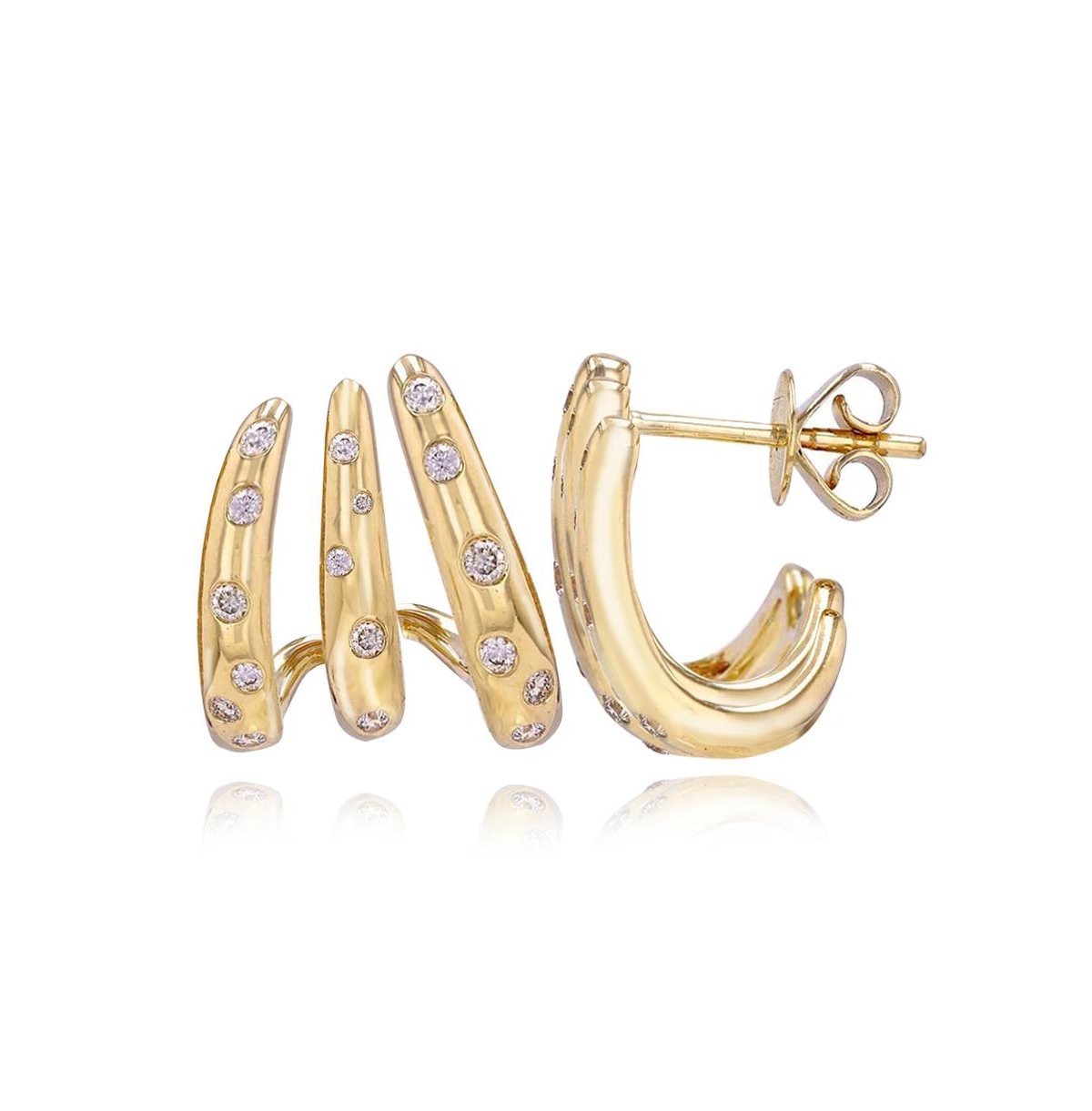 Aj by Alev Three Waves Scattered White Topaz Wrap Earrings - Gold