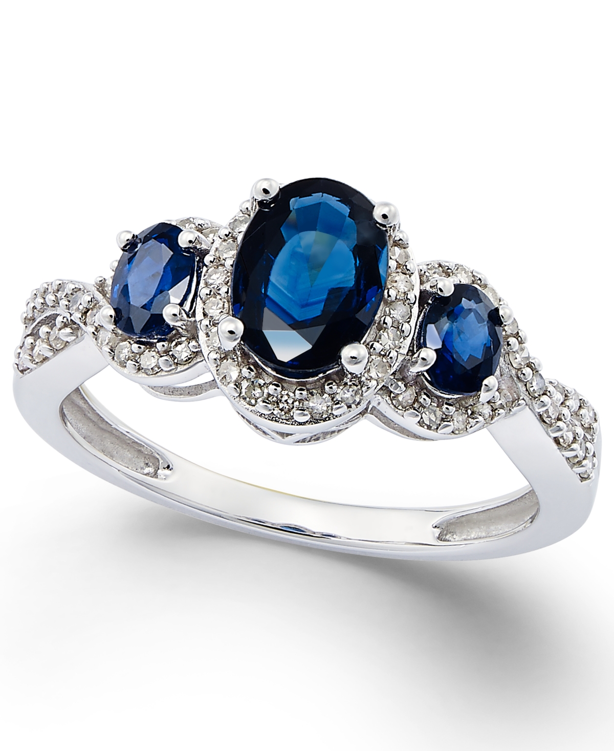 Macy's Sapphire (1-1/3 Ct. T.w.) & Diamond (1/4 Ct. T.w.) 3-stone Ring In 14k Gold (also In Ruby, Emerald & In Sapphire,white Gold