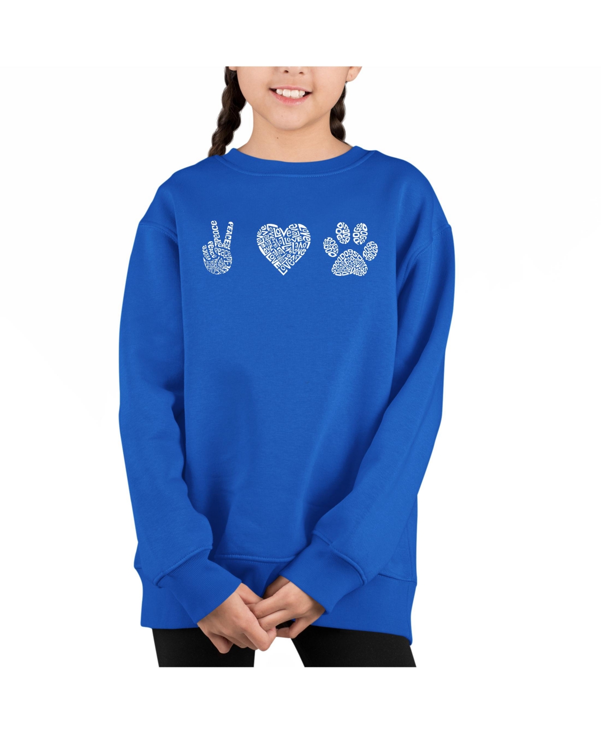 Peace Love Dogs - Big Girl's Word Art Crewneck Sweatshirt
