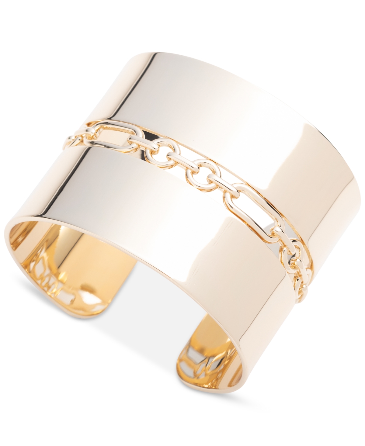 Shop Lauren Ralph Lauren Gold-tone Wide Chain Link Cuff Bracelet In Yello