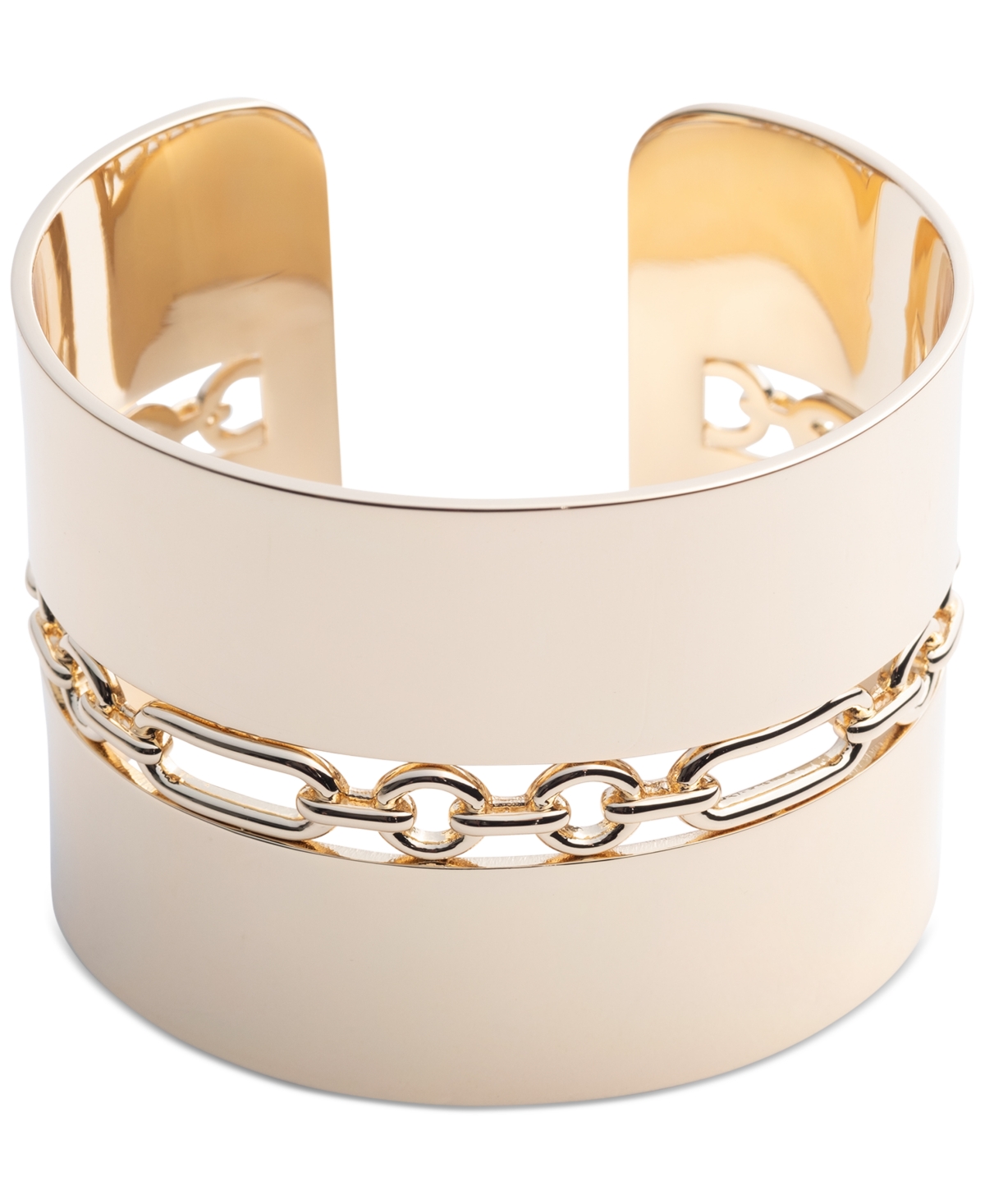 Shop Lauren Ralph Lauren Gold-tone Wide Chain Link Cuff Bracelet In Yello