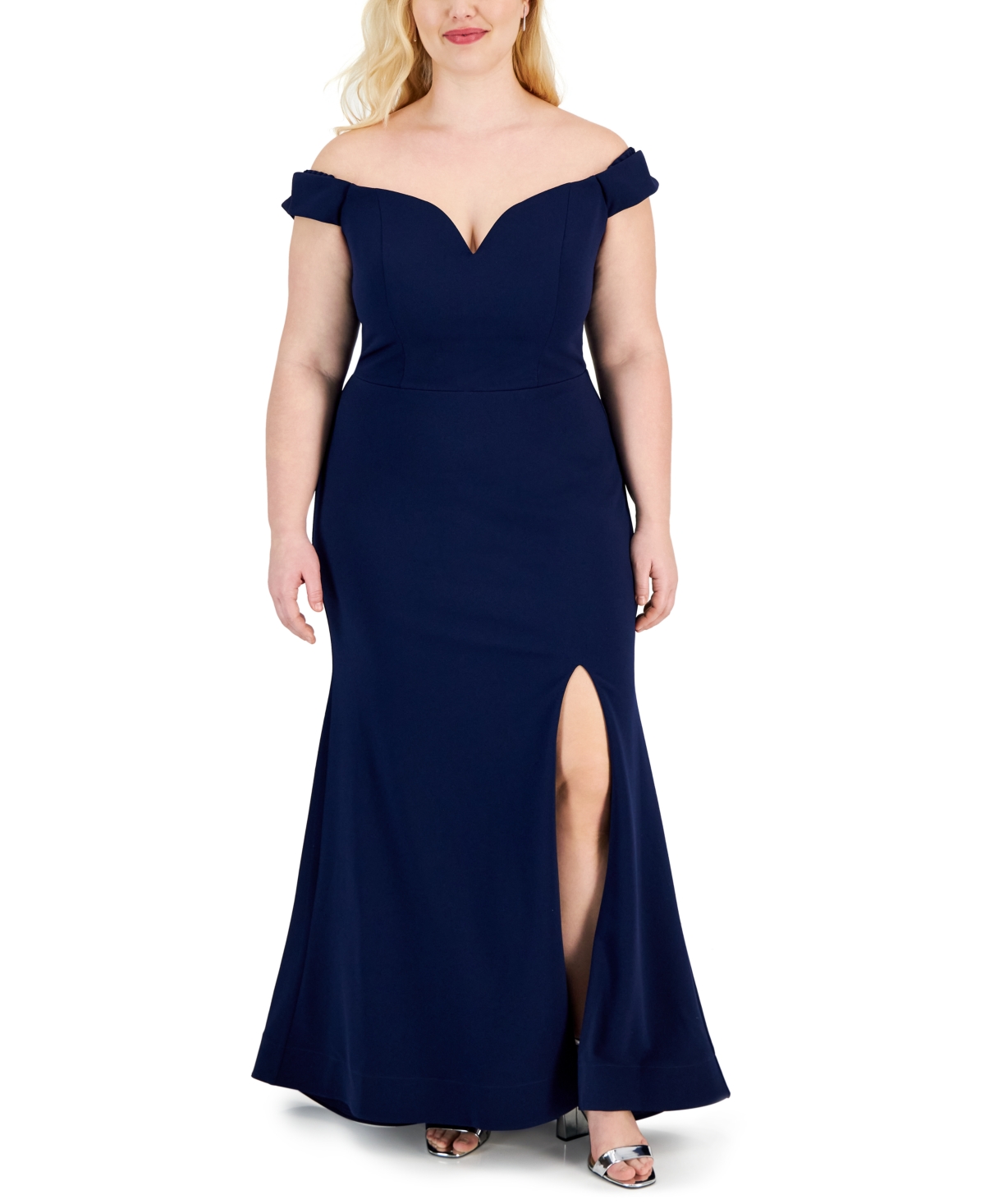 B Darlin Juniors' Off-the-shoulder Lace-up Gown, Created For Macy's In Navy