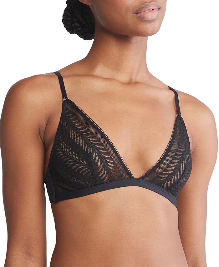 CK Black Graphic Lace Unlined Triangle Bralette
