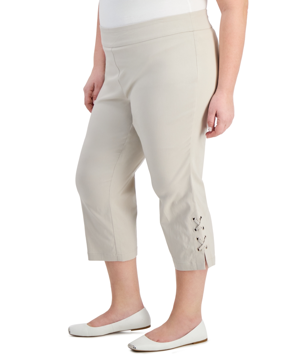 Plus Size Side Lace-Up Capri Pants, Created for Macy's - Stonewall