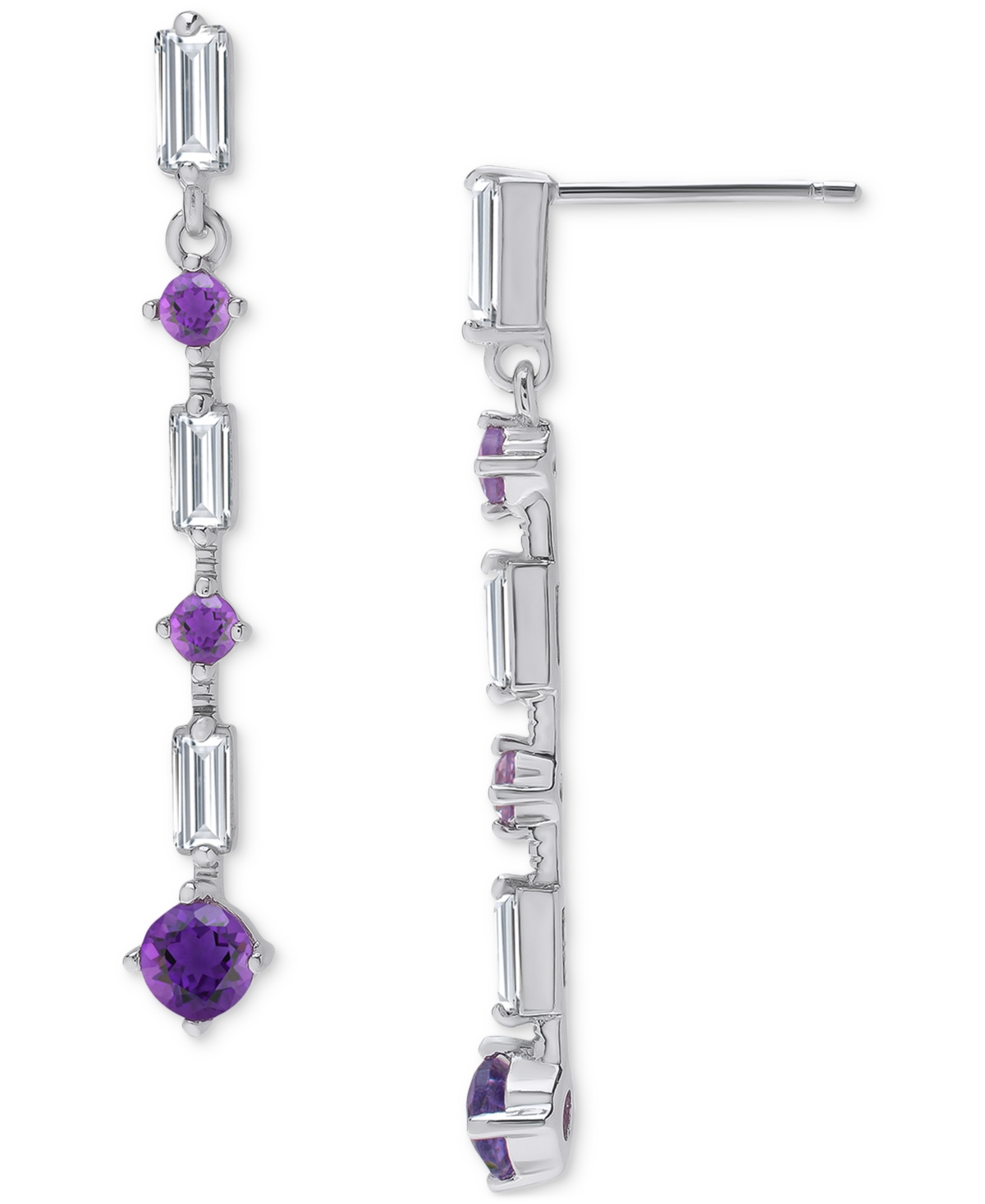 (5/8 ct. t.w.) & Lab-Grown White Sapphire (1-1/3 ct. t.w.) Linear Drop Earrings in Sterling Silver - Amethyst