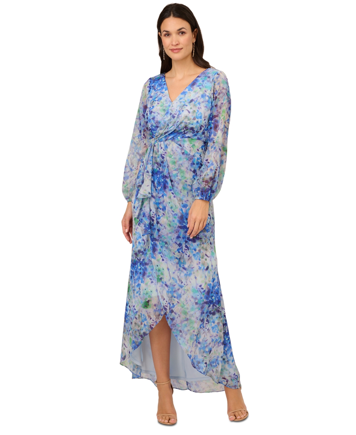 Shop Adrianna Papell Women's Abstract Floral Chiffon Gown In Blue Multi