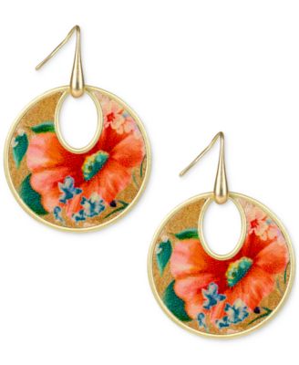 Patricia Nash - Gold-Tone Apricot Blossoms Print Doorknocker Drop Earrings