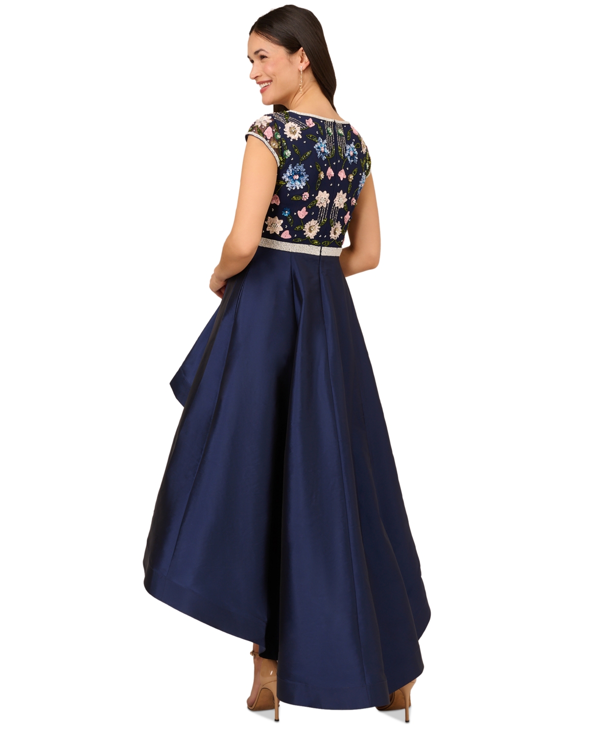 Shop Adrianna Papell Women's Beaded High-low Taffeta Gown In Light Navy