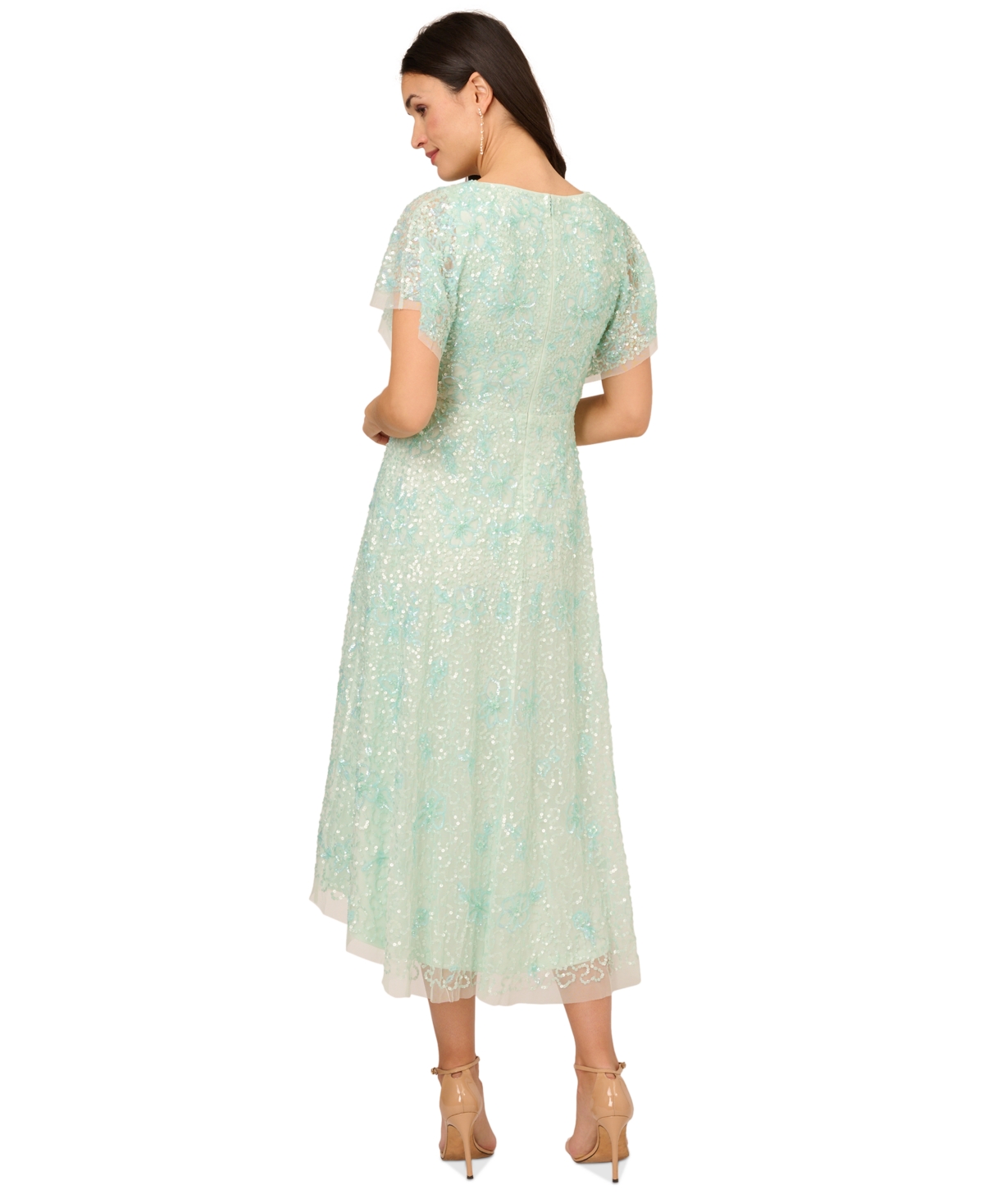 Shop Adrianna Papell Women's Embellished Faux-wrap Dress In Mint Glass