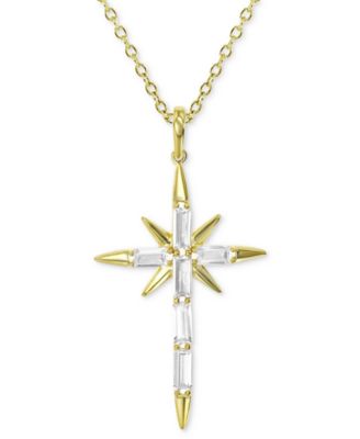 Cubic Zirconia Baguette Star Cross 18"  Pendant Necklace