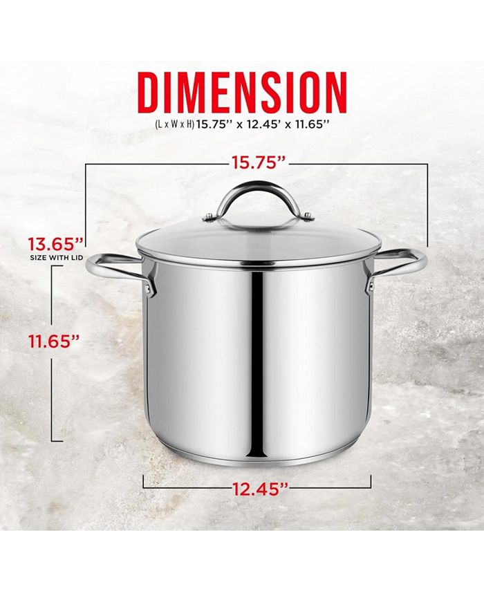Bakken-Swiss Deluxe 20-Quart Stainless Steel Stockpot w/Tempered Glass See-Through Lid - Simmering Delicious Soups Stews & Induction Cooking - Exceptional Heat Distribution - Heavy-Duty & Food-Grade - Silver - 12