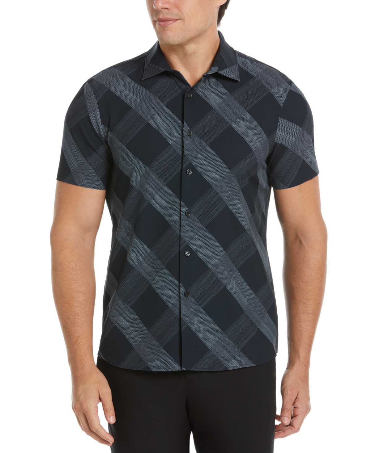 Men's Slim-Fit Diagonal Plaid Short Sleeve Button-Front Shirt - Magnet