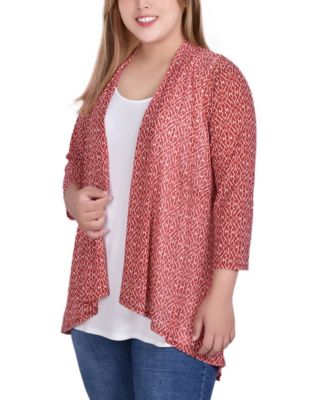 Plus Size 3/4 Sleeve Cardigan and Tank Top, 2 Piece Set