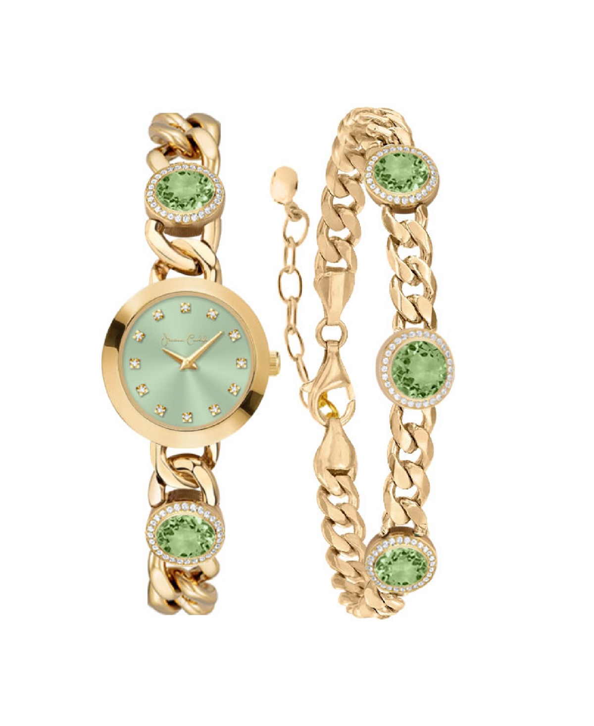 Jessica Carlyle Women's Quartz Gold-tone Alloy Watch 22.55mm Gift Set In Shiny Gold,light Green Sunray