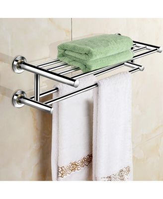 Wall Mounted Towel Rack Bathroom Hotel Rail Holder Storage Shelf Stainless Steel