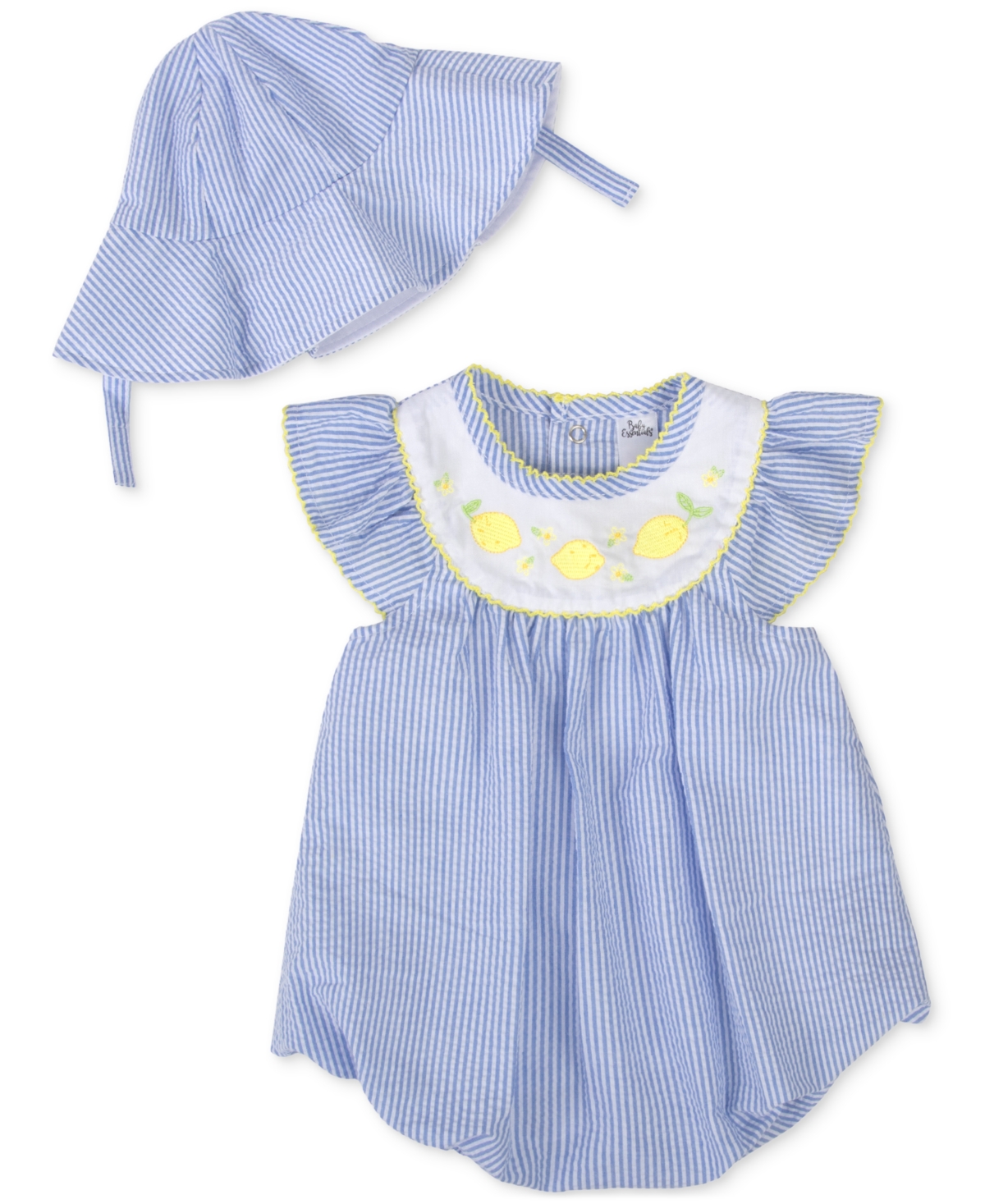 Shop Baby Essentials Baby Girls Striped Bubble Romper And Hat, 2 Piece Set In Navy