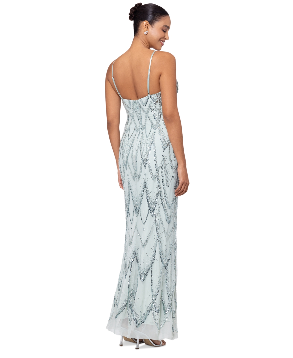 Shop Betsy & Adam Women's Sequin-embellished Draped-neck Gown In Sage