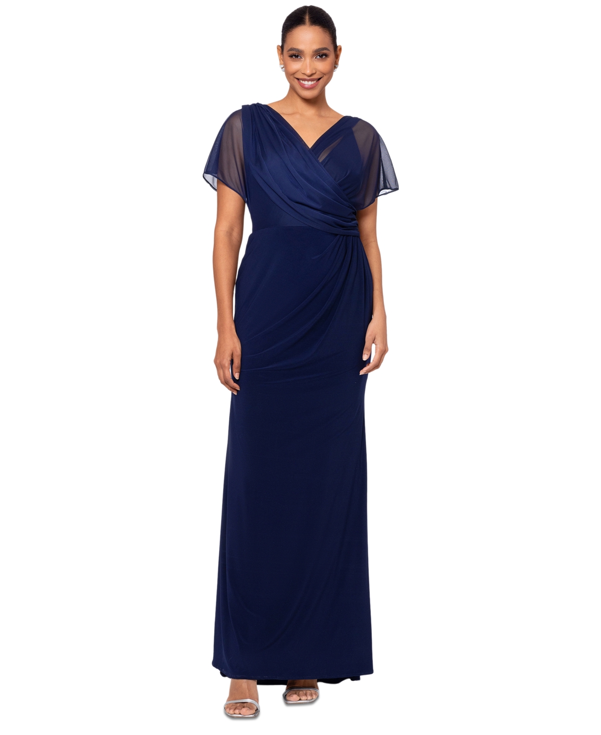 Shop Betsy & Adam Women's Draped-mesh V-neck Sheath Dress In Navy