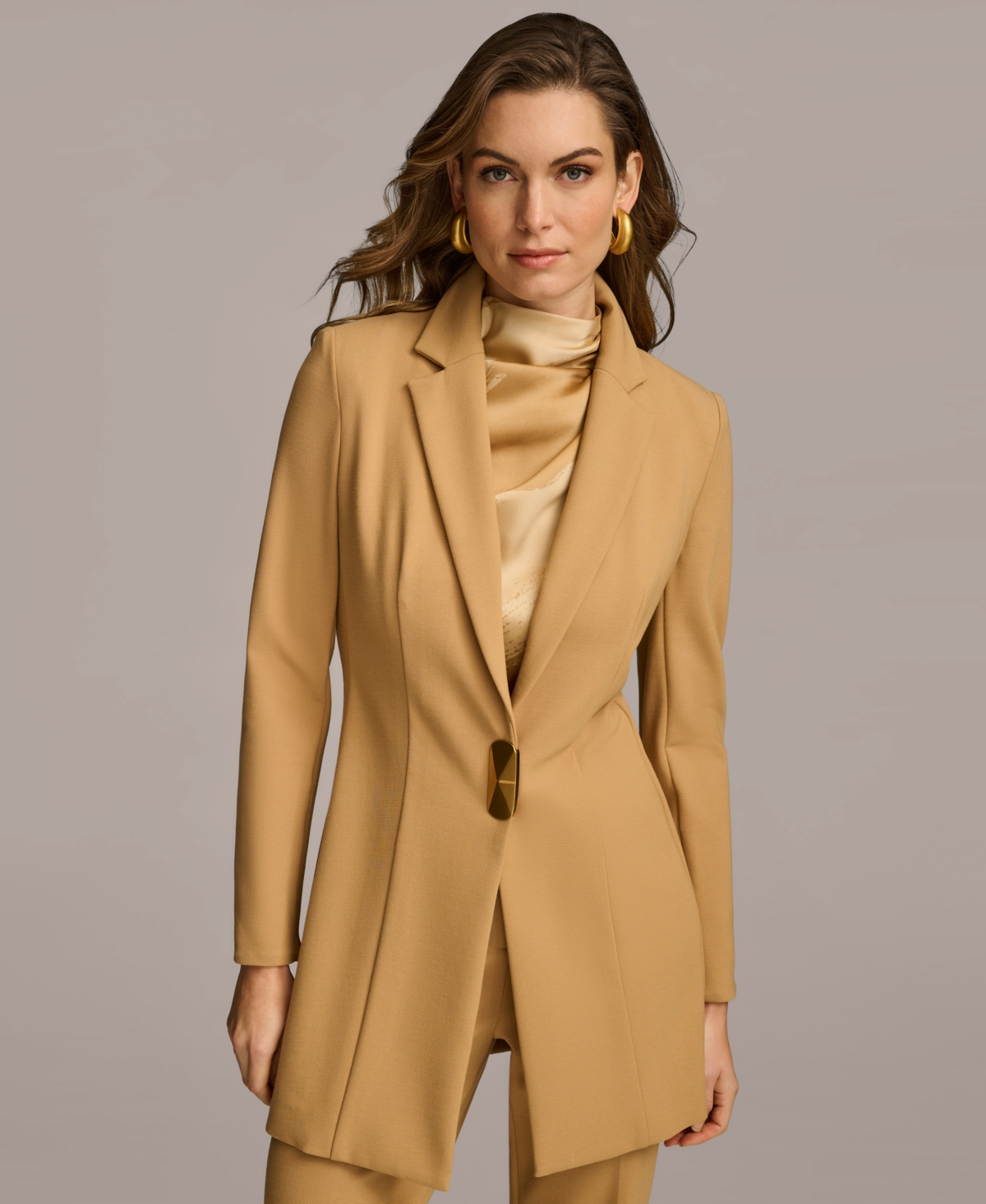 Women's One Button Topper Jacket - Fawn