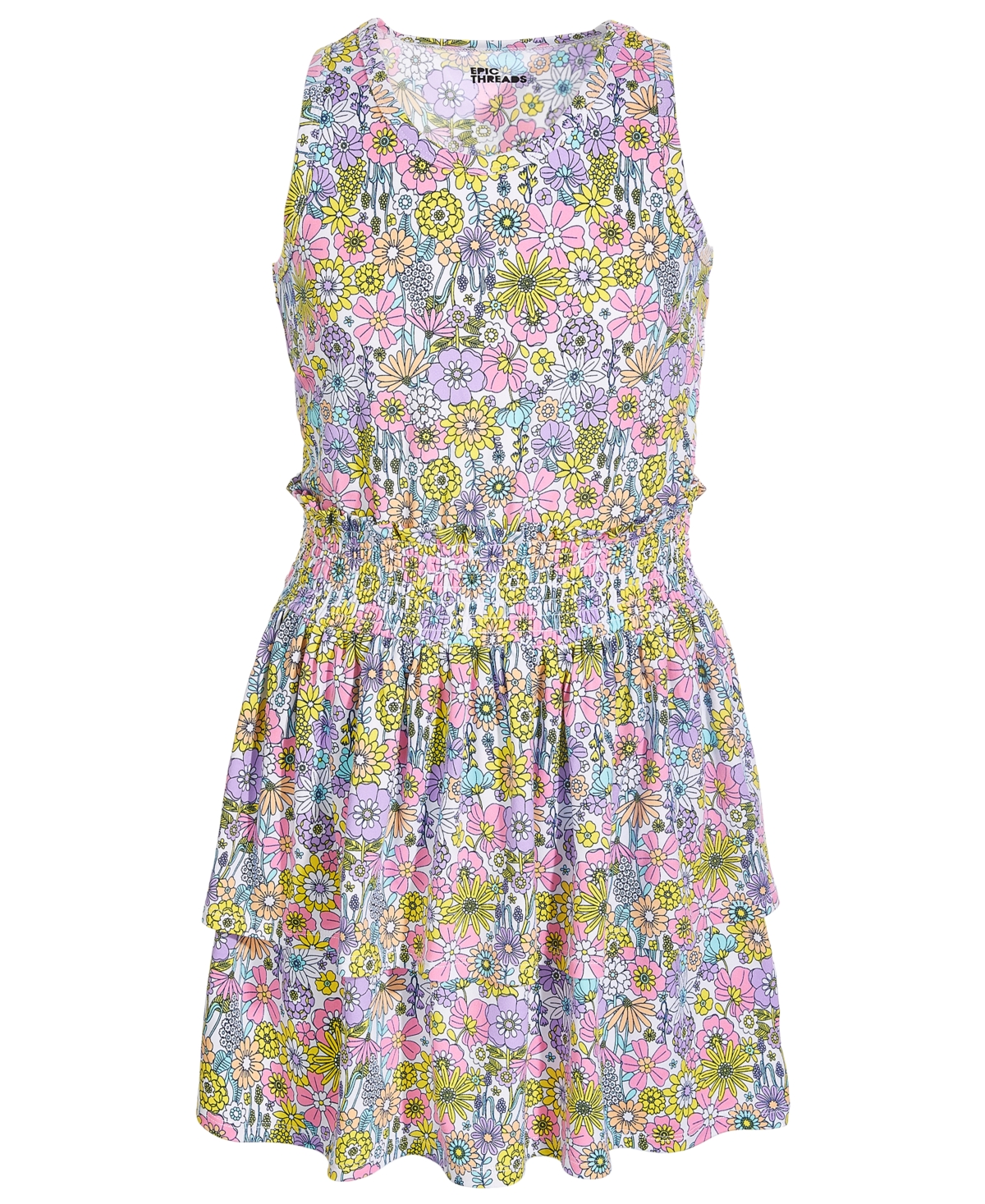 Epic Threads Big Girls Bloom Floral-print Smocked Dress, Created For Macy's In Bright White